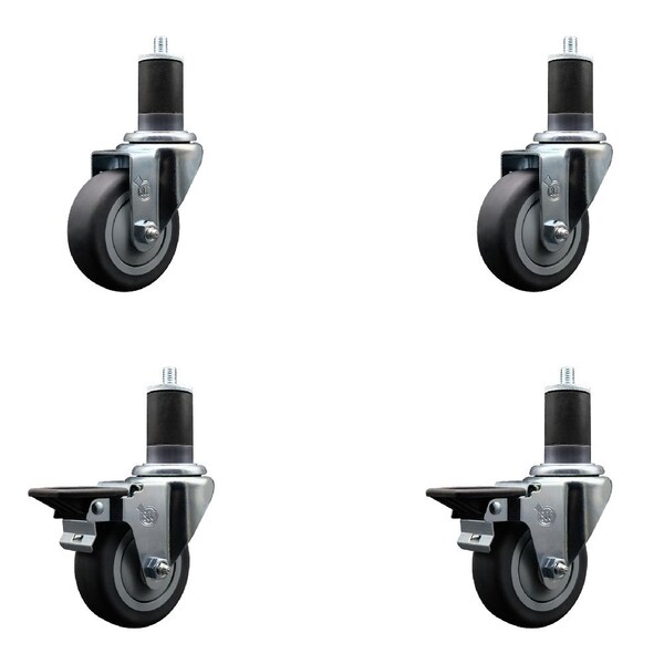 Service Caster 3.5'' Thermoplastic Rubber Wheel Swivel 1-5/8'' Expanding Stem Caster Set 2 Brakes, 4PK SCC-EX20S3514-TPRB-2-PLB-2-158 - main